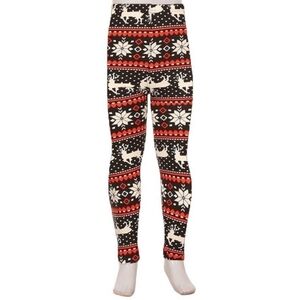 Leggings Kid's Reindeer Snowflake Fair Isle print Knit  Leggings Size S/M 4/8